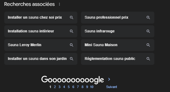 Capture d'écran des résultats des recherches associées sur Google