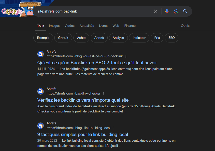 Capture d'écran de la recherche Google - Cannibalisation SEO