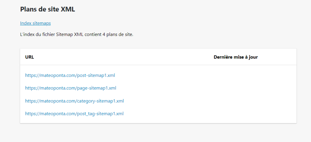 Capture d'écran du sitemap.xml de mon site