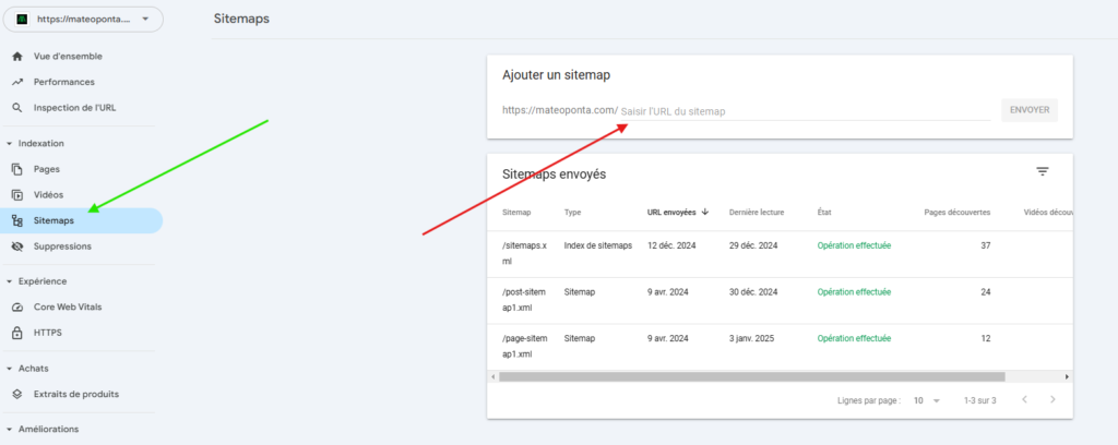 Capture d'écran - Écran de soumission du sitemap sur la Google Search Console