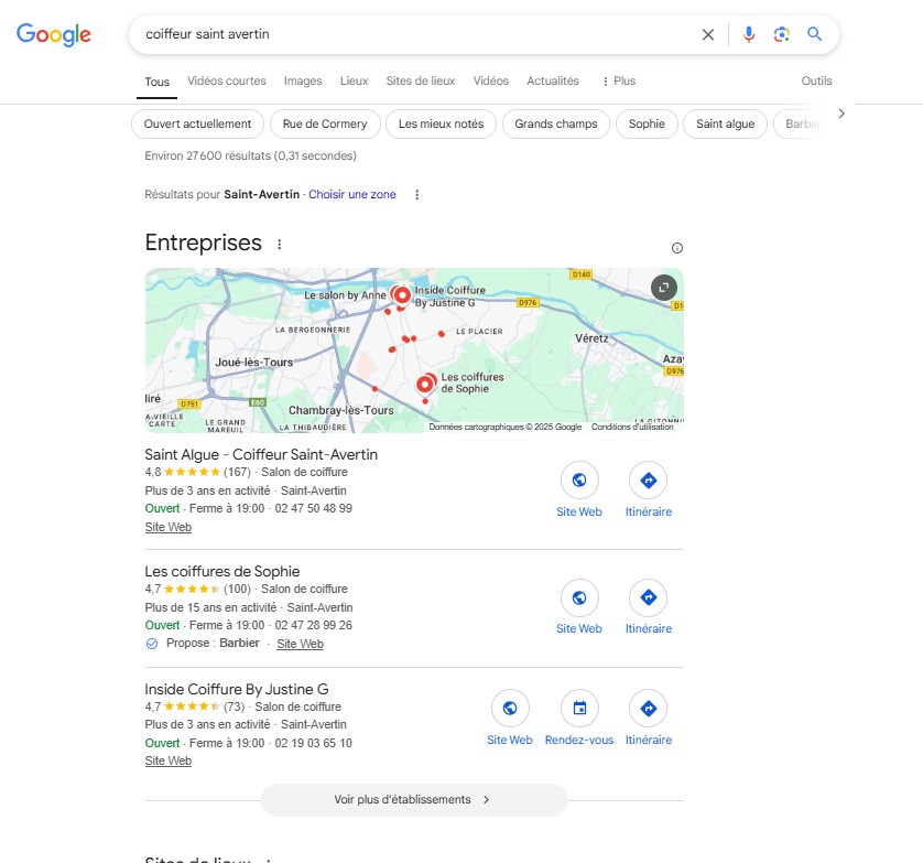 Capture d'écran Google Maps - Coiffeur Saint Avertin