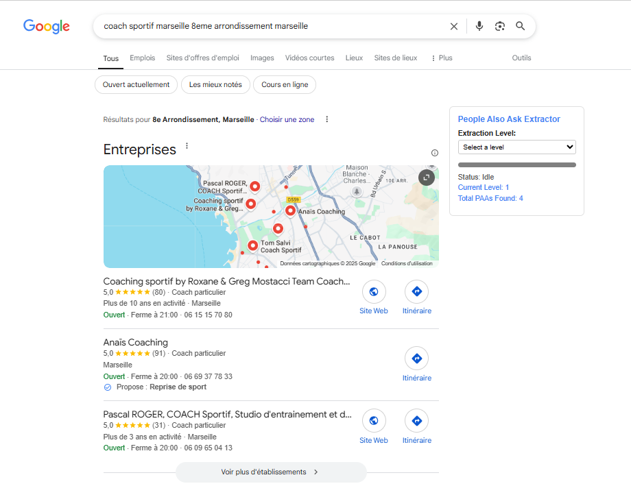 Capture d'écran - Coach sportif 8ème arrondissement Marseille sur Google
